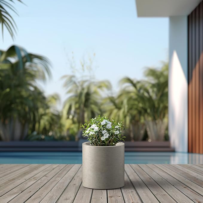 Kante 12.6" Dia Round Concrete Planter, Modern Style Large Cylindrical Plant Pot - Image 5