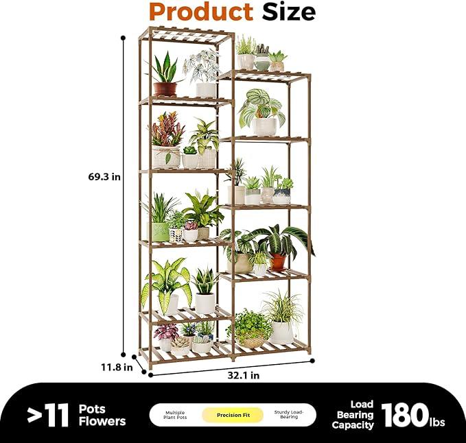 Bamworld Tall Plant Stand with Grow Lights Large Indoor Plant Shelf - Image 6