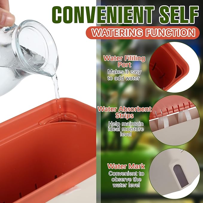 6 Set Window Herb Planter Box Self Watering Plant Pots 10.6 Inch Rectangular - Image 3