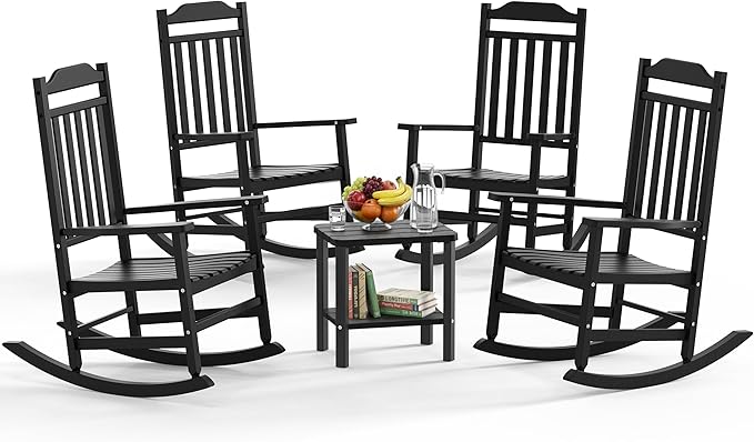 5 Piece Outdoor Rocking Bistro Set, Rocking Chairs Outdoor Furniture, Resin by GYMHILL