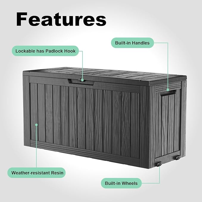 DRATO 75 Gallon Deck Box, Waterproof Resin Large Outdoor Storgae Box - Image 4