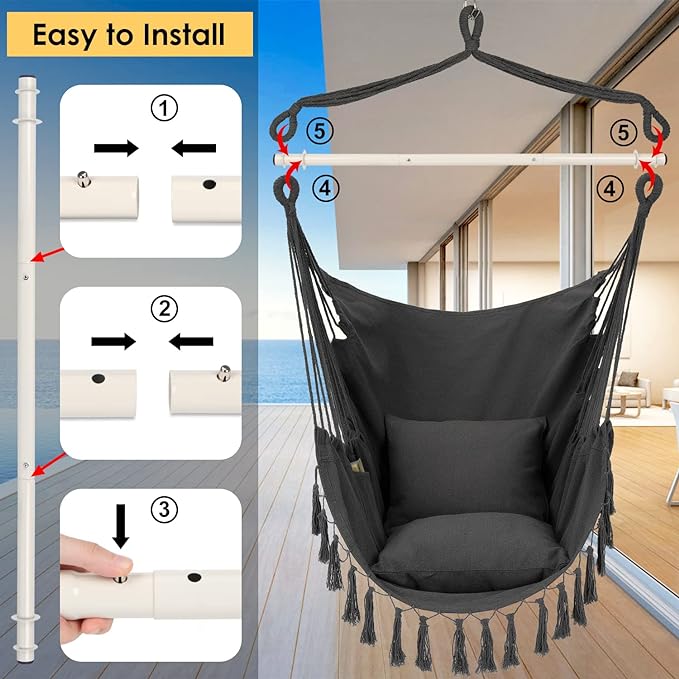 Y- STOP Hammock Chair Hanging Rope Swing, Max 500 Lbs, 2 Cushions Included - Image 5