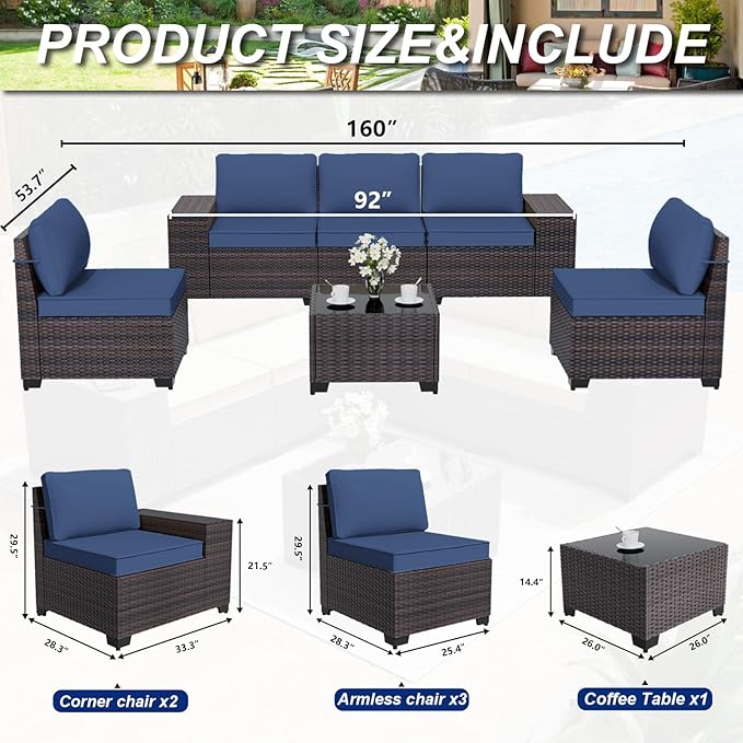 ALAULM 6 Pieces Patio Furniture Set, Oversized Seat/Armrest and High Back - Image 3