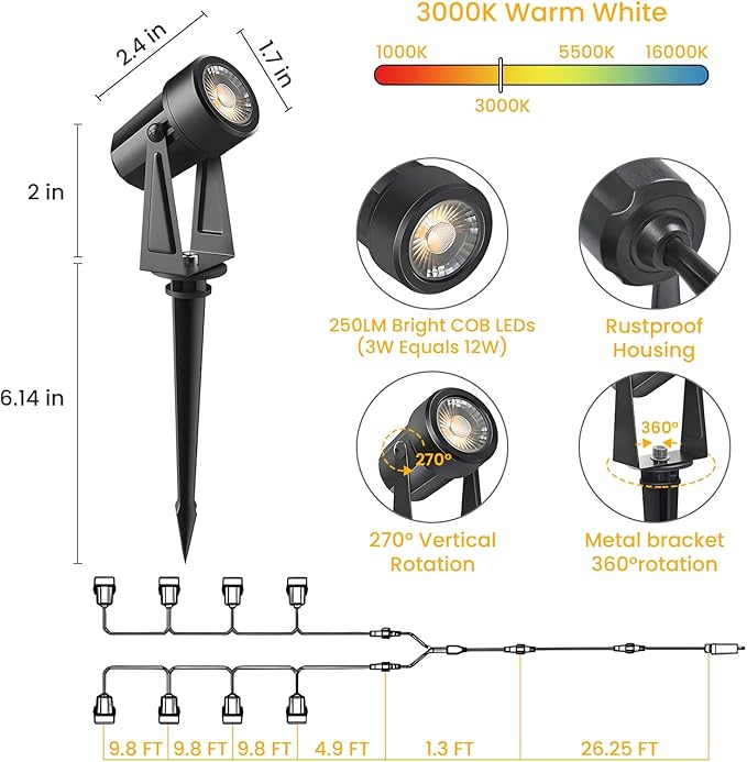 Svater Landscape Lighting Outdoor, 8 Pack Low Voltage Spotlights - Image 2