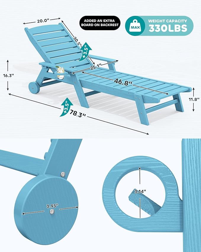 SERWALL Patio Chaise Lounge Chair, Poly Lounge Chair - Image 3