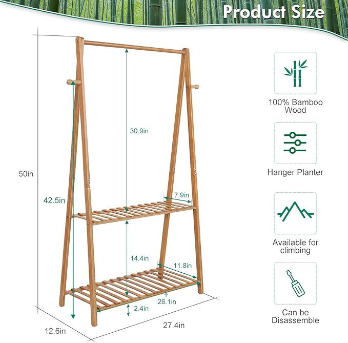 Hanging Plant Shelf Indoor Outdoor Plant Stands Wood Flower Stand 2 Tiered - Image 6