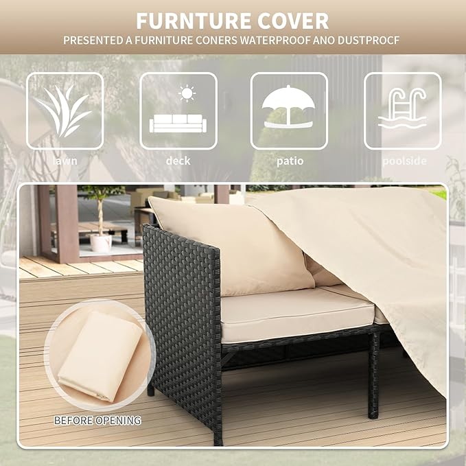 Valita 3-Piece Outdoor PE Rattan Furniture Set Patio Black Wicker Conversation - Image 7