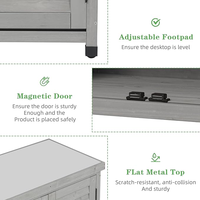 Outdoor Potting Bench with Storage Cabinet and Metal Top, Wood Workstation - Image 6
