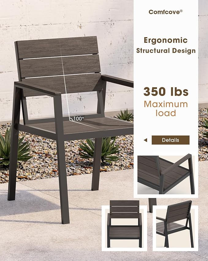 Outdoor Dining Set for 6, Aluminum Patio HDPS Outdooor Table and Chairs Set - Image 4