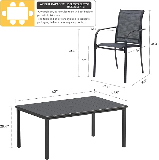 VICLLAX Patio Dining Set for 6, Outdoor Furniture Set Includes 63" Rectangle - Image 7