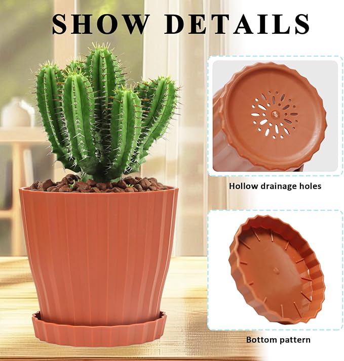 Plastic Flower Pots, 5 Pack 6 inch Indoor Plant Pots Planters - Image 4