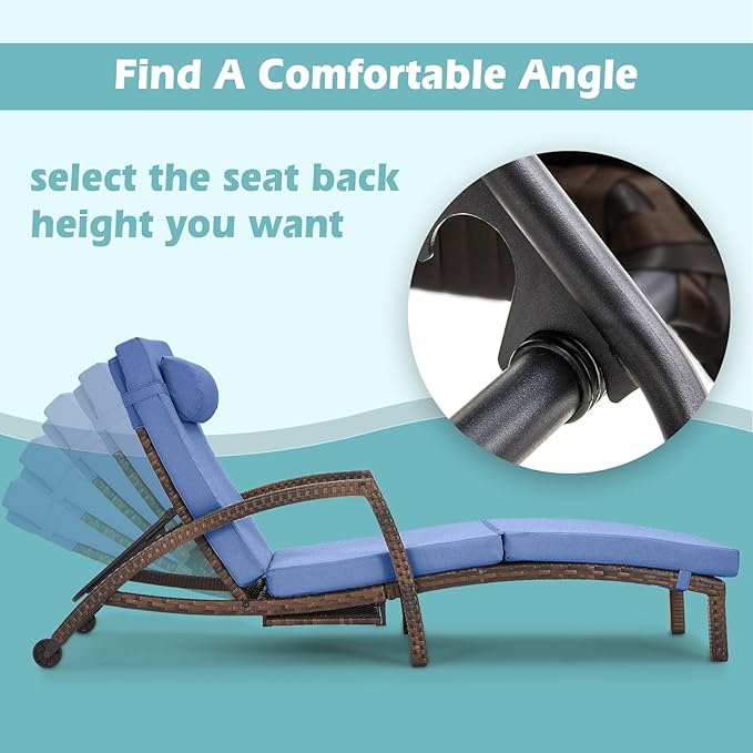 Chaise Lounge Chairs Outdoor Set of 2, Comfy Outside Wicker Patio Pool Lounge - Image 2