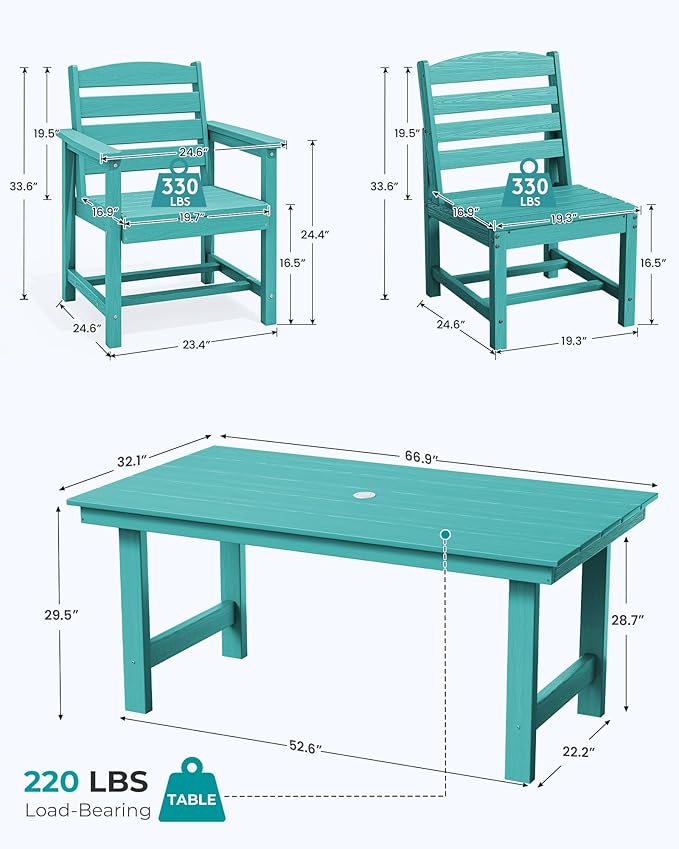 SERWALL Patio Dining Sets for 6 Person, HDPE Dining Set - Image 2