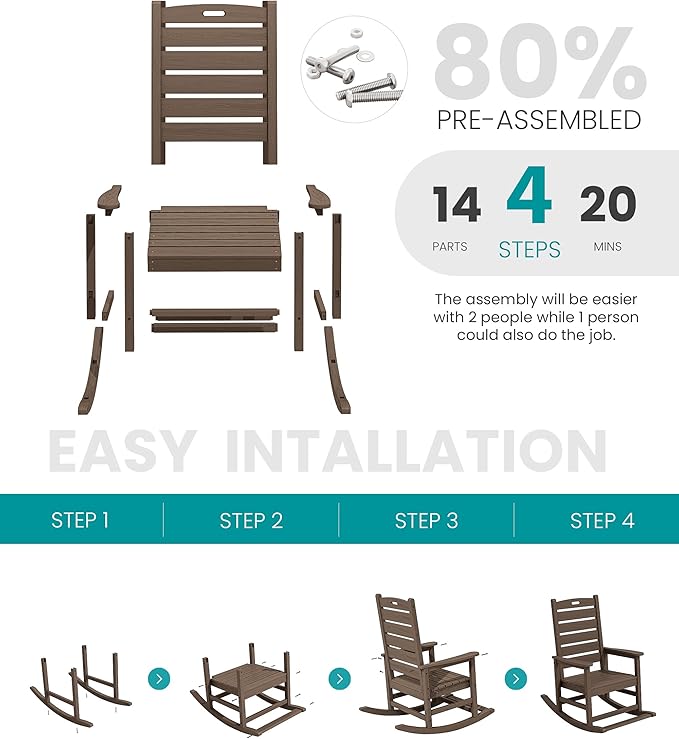 SERWALL Outdoor Rocking Chair Set of 2, Oversized Rocking Chair - Image 5