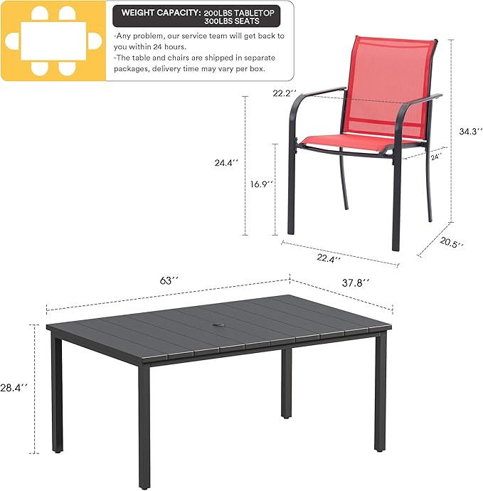 VICLLAX Patio Dining Set for 6, Outdoor Furniture Set Includes 63" Rectangle - Image 7
