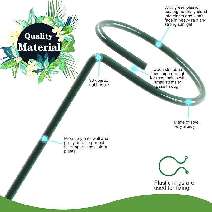 HiGift 5 Pack Plant Support Stakes, Garden Single Stem Flower Support Stick - Image 6