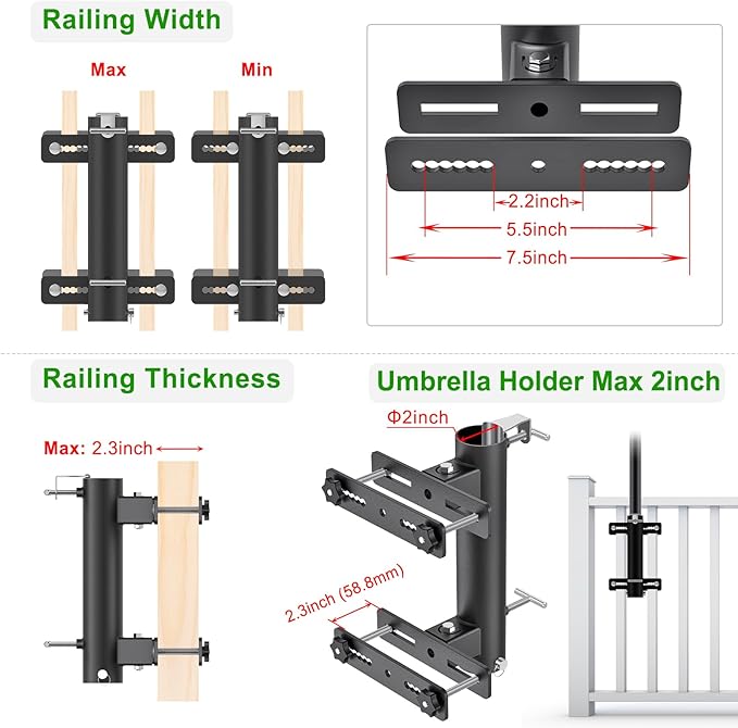 Heavy Duty Deck Railing Umbrella Holder, Adjustable Patio Umbrella Stand - Image 4