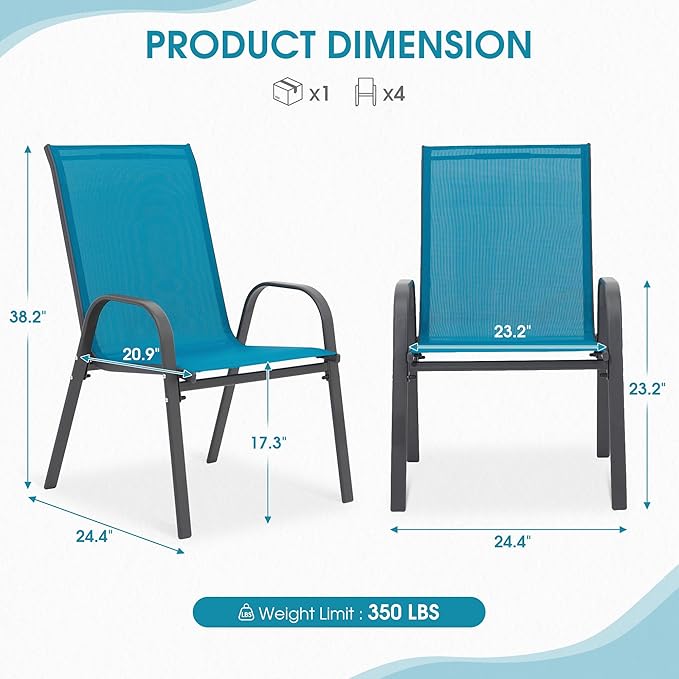 Outdoor Stackable Chairs Set of 6, Stacking Patio Chairs - Image 2