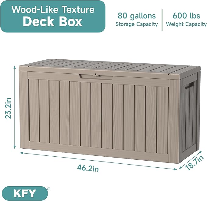 80 Gallon Waterproof Resin Deck Box, UV Resistant Outdoor Storage - Image 2