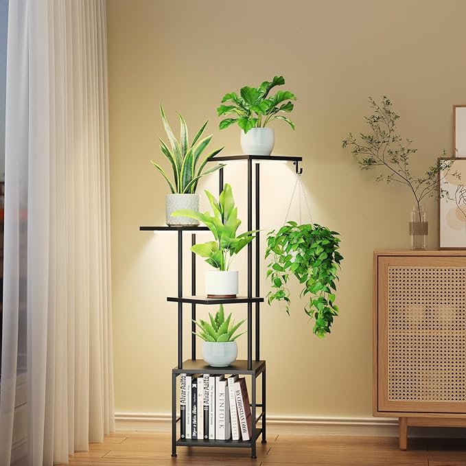Plant Stand Indoor with Grow Light, 5-Tiered Tall Plant Stand Indoor, Metal by Homsorout