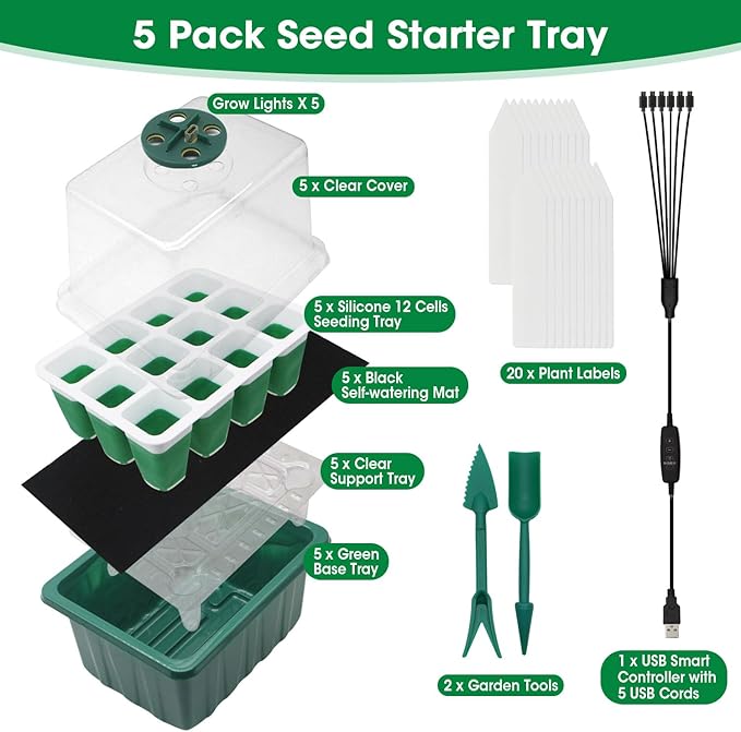 5PCS 60 Cell Self Watering Seed Starter Tray - Image 7