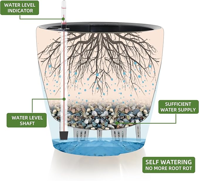 Dexceder 9x8 Inches Self Watering Planter Indoor Outdoor, Inner Pot Design - Image 3
