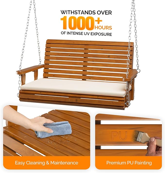 VINGLI Outdoor 4 FT Porch Swing, Heavy Duty 880 LBS Wooden Patio Swings - Image 3