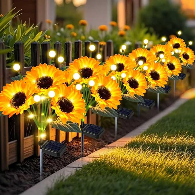 Solar Sunflower Lights Outdoor 6 Pack Sunflower Firefly by yeuago