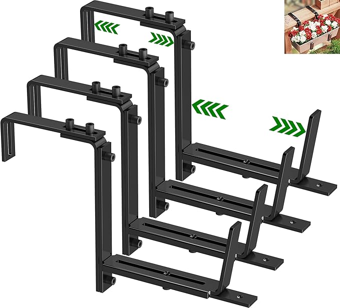 HFHOME 4PCS Adjustable Planter Window Box Planters Hanging Flower Box Holders by HFHOME