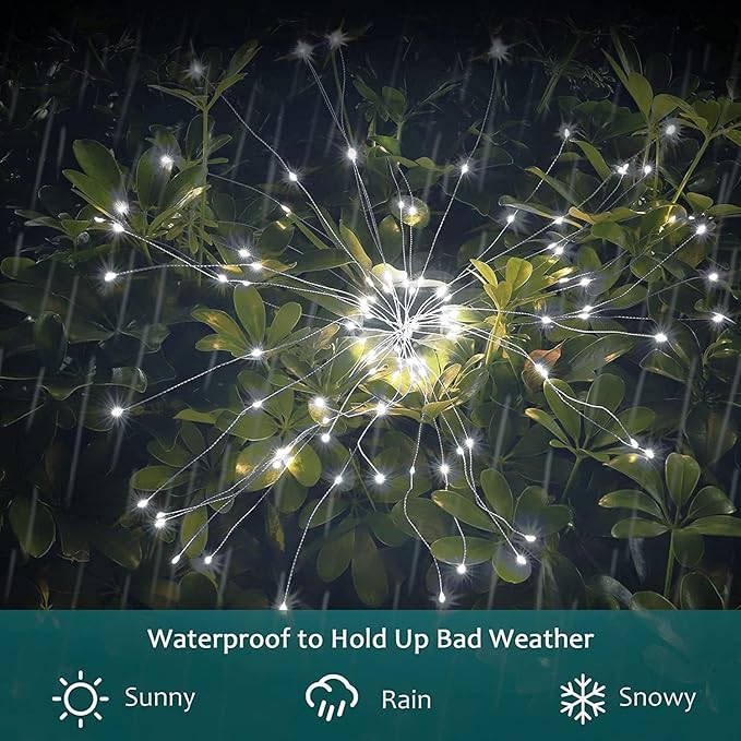 JJGoo Solar Firework Lights, 4 Pack 120 LEDs 2 Lighting Modes Solar Garden - Image 3