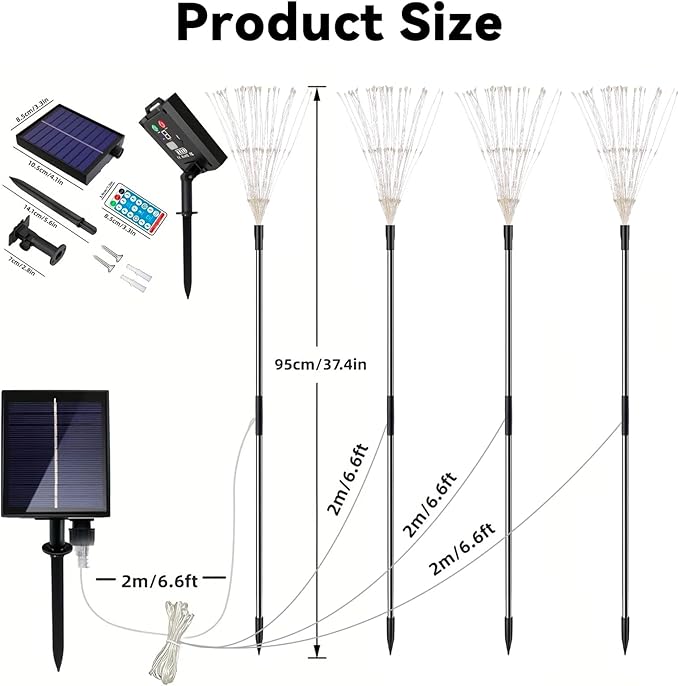 Solar Garden Lights Outdoor, 4 Pack Total 480 LED Solar Firework Lights - Image 6