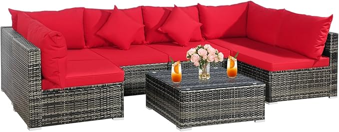 Tangkula 7 Pieces Wicker Patio Furniture Set, All-Weather Outdoor Rattan - Image 9