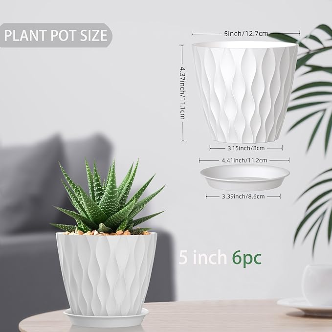 5 Inch Planter Pots, 6 Pack Indoor Planters, Small Flower Pots - Image 3