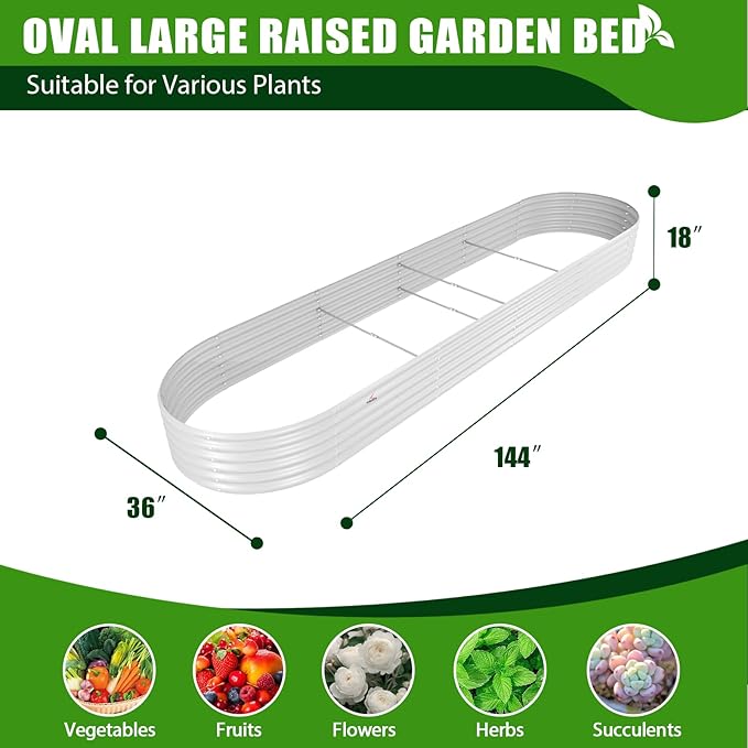 A ANLEOLIFE 12X3X1.5 ft Galvanized Raised Garden Beds Outdoor, Oval Extra Large - Image 3