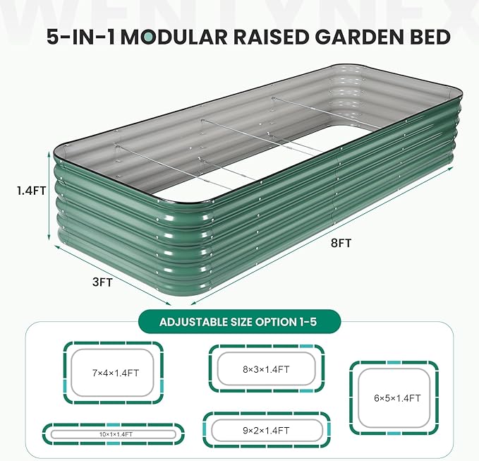 8×3×1.4FT Galvanized Raised Garden Bed Outdoor, Metal Raised Garden Bed Kit - Image 2