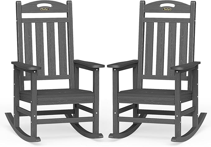 Oversized Outdoor Rocking Chairs Set of 2, High Back Porch Rocking Chair by Suunyn