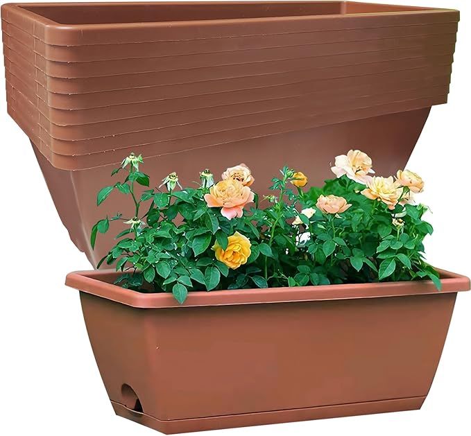 QPEY Window Box Planter, 10 Pack 17 Inch Plastic Flower Box by QPEY