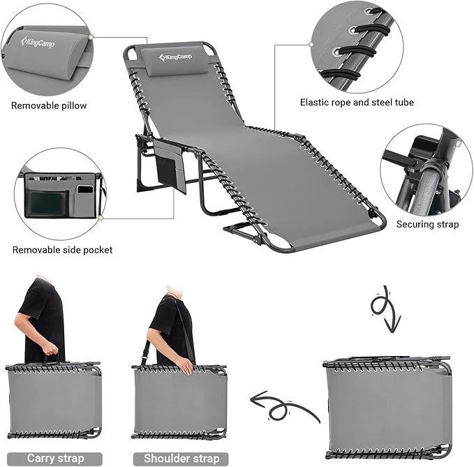 KingCamp Lounge Chair Outdoor, Folding Tanning Chairs Comfy Adjustable - Image 5