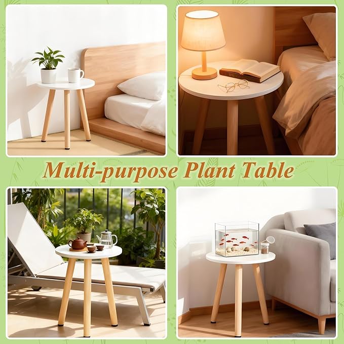 Plant Stand Indoor/Outdoor for Plants, Wood White Planter Stands Holder Mid - Image 5