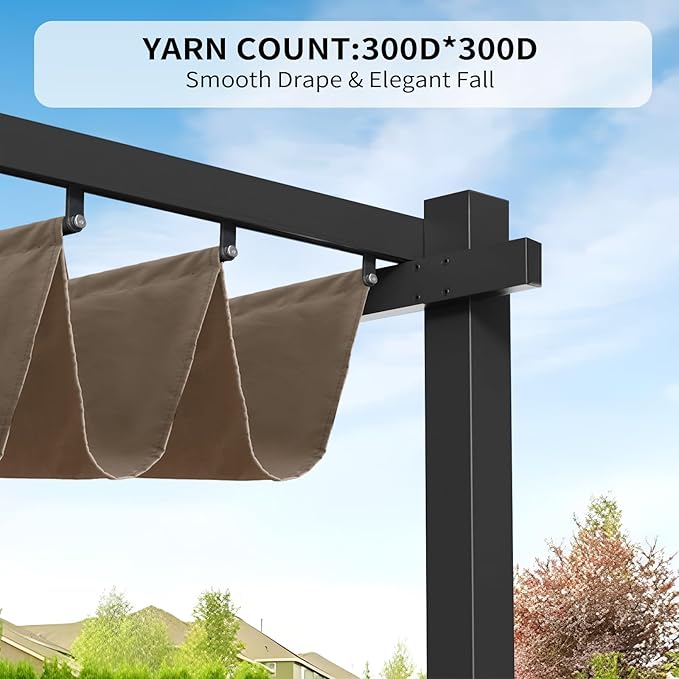 10' X 10' Pergola Shade Cover for Outdoor Retractable Durable Fabric Canopy - Image 2