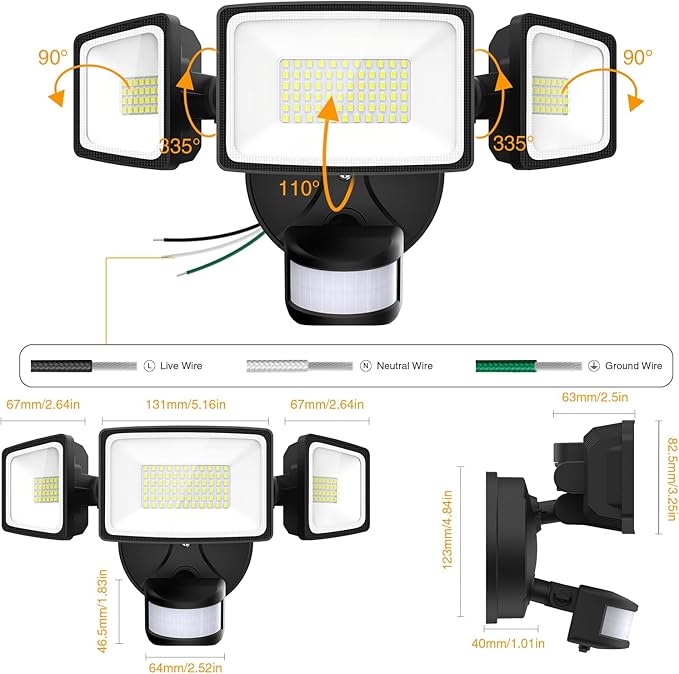 Onforu 75W LED Flood Light Motion Sensor Outdoor, 7000lm Dusk to Dawn Flood - Image 9