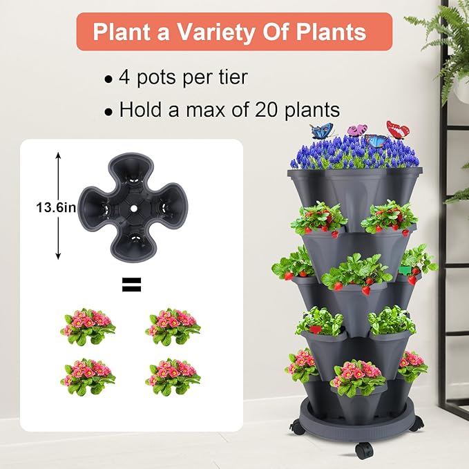 GameXcel Vertical Planter, 5 Tier Stackable Strawberry Planter - Image 7