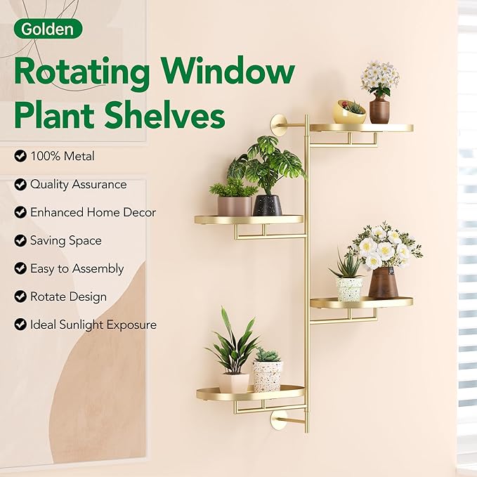 Rotating Window Shelves for Multiple Plants Indoor, 4-tier Metal Corner golden - Image 2