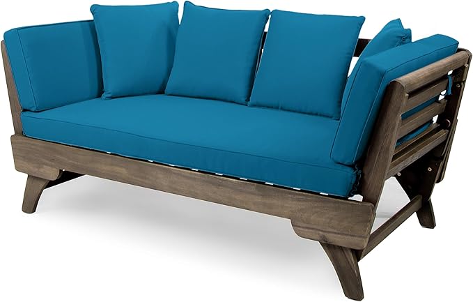 Christopher Knight Home Gary Patio Convertible Couch, Wooden Outdoor Daybed - Image 9