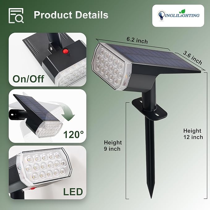 DINGLILIGHTING Waterproof Solar Lights Outdoor: IP65 Led Spot Light Decorations - Image 6