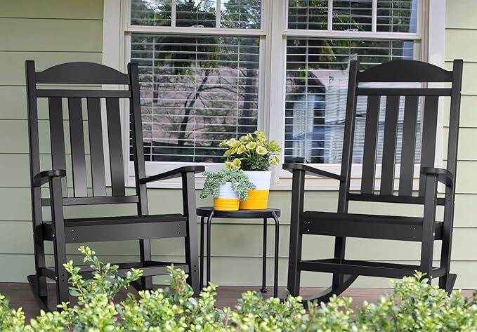 Devoko HDPE Rocking Chair Plastic Outdoor Indoor Patio Rocker Chair High Back - Image 2