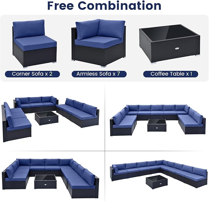 Tangkula 10 Pieces Patio Sofa Set, Outdoor Wicker Conversation Set - Image 9