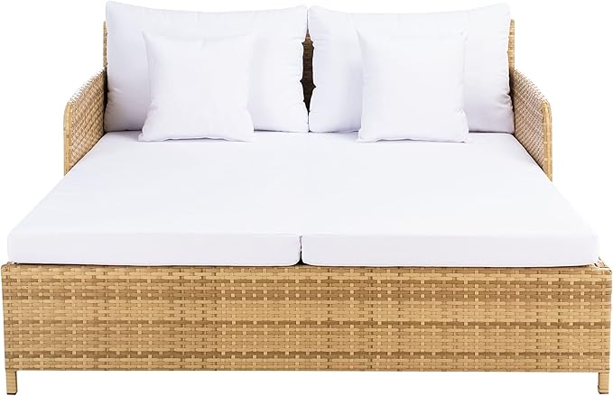 SAFAVIEH Outdoor Collection Cadeo Natural/White Cushion Daybed PAT7500D by SAFAVIEH