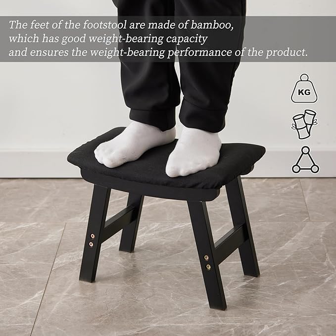 Foot Stool, Bamboo Small Sofa Foot Rest Under Desk, Extra Seating - Image 4