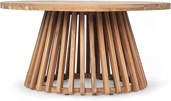 Merax Patio Outdoor Acacia Wood Round Coffee Table - Image 5